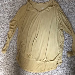 Yellow/gold flowy tee from target. Slight V neck